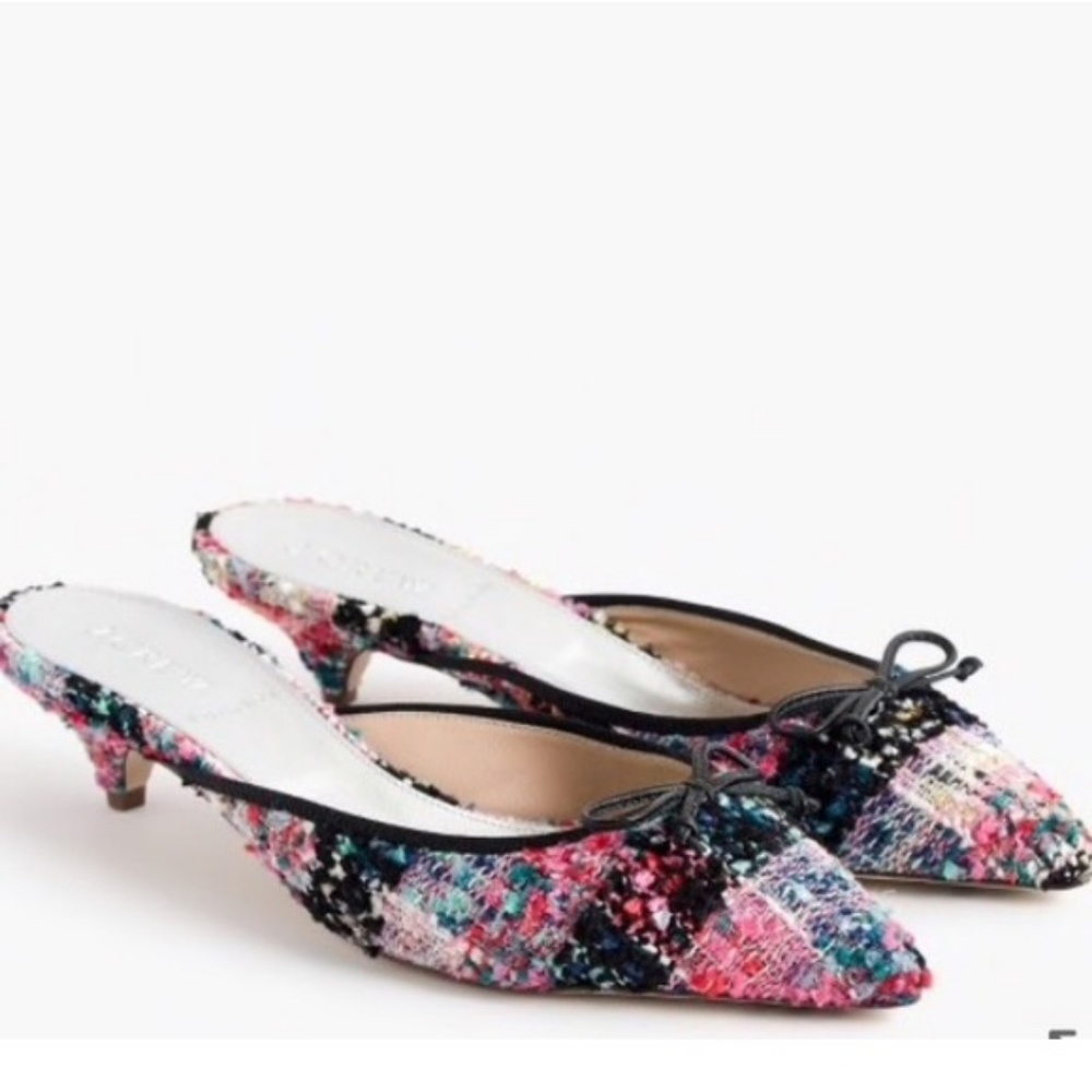 J. Crew Tweed Leather Kitten Heel Mules